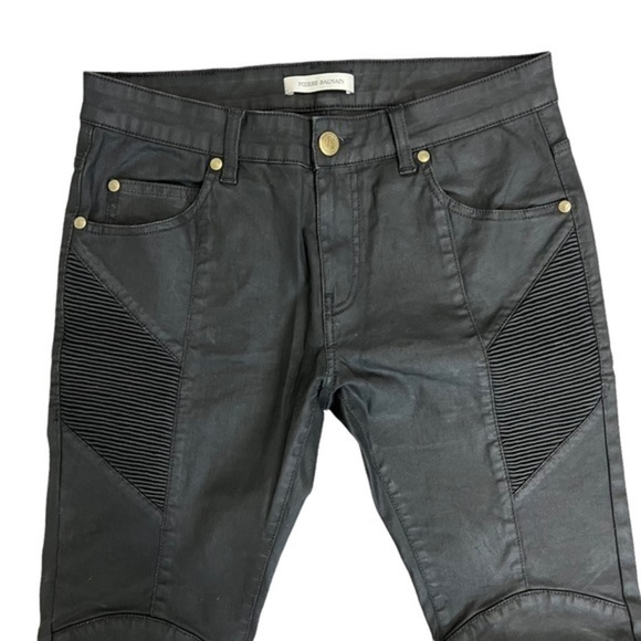 Pierre Balmain Black Coated Moto Jeans - Picture 3 of 7